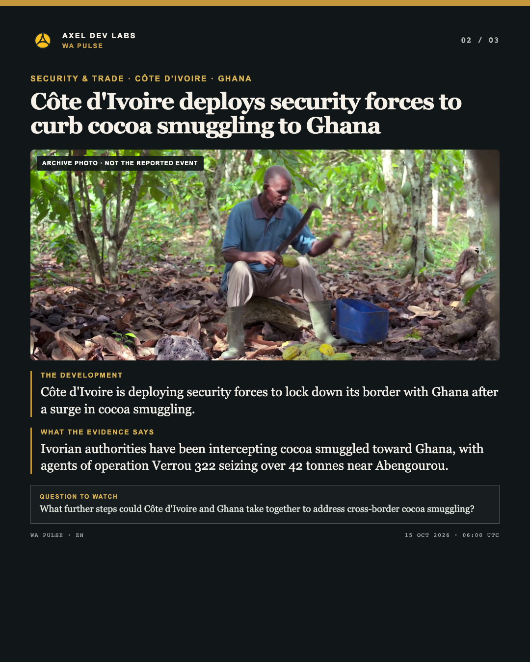 Côte d'Ivoire deploys security forces to curb cocoa smuggling to Ghana